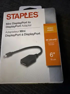 Staples 718103283830 Mini Display Port To Adapter. New. 6 Inch Cable