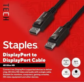 Staples 718103443920 Display Port To Cable 4k Ultra Hd Audio/video 6ft -10pcs