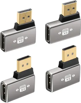 Togconn 445026817806 4 Pack 8k Flat 90/270-degree Displayport 1.4 Adapter Right Angle Dp Male