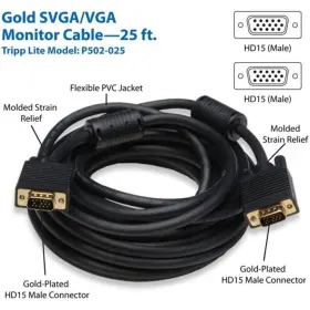 P502-025 Tripp Lite Eaton Series Vga High-resolution Rgb Coaxial Cable Hd15 M/m 25 Ft #2