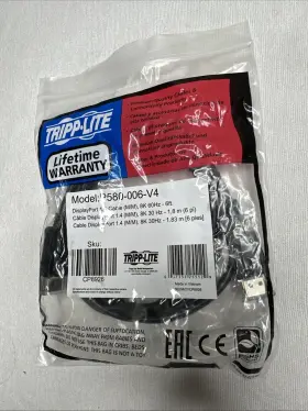 P580-006-v4 Tripp Lite Displayport 1.4 Cable 8k M/m Black 6 Ft