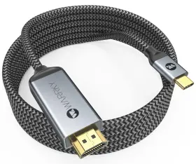 Warrky 726379379423 Usb C To Hdmi Cable 4k 15ft Braided High Speed Thunderbolt 3 A