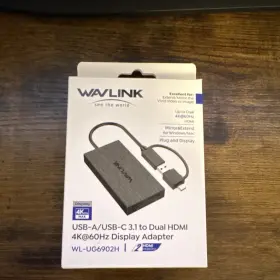 Wl-ug6902h Wavlink Usb-a/usb-c To Dual Hdmi 4k 60hz Plug And Display Adapter