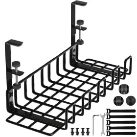 Wtaday 196852270125 Under Desk Cable Management Tray 16 Inch No Drill Cord Organizer With Clamps