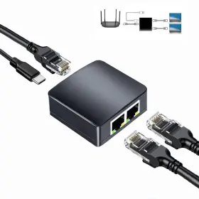 Wuedozue 734730864266 Rj45 Network Splitter Adapter 1 To 2 Dual Female Usb Port La