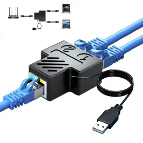 Wuedozue 742079600827 Rj45 Network Splitter Adapter 1 To 2 Dual Female Usb Port Wi