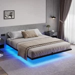 Floating Bed Queen Size With Led Lights, Metal Platform Frame, Black. Fixed Price $89.99.