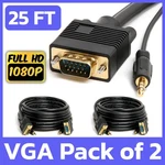 Pack + 3.5MM Monitor Cable 25 Feet Svga Video With Aux Stereo Audio Cord. Fixed Price $22.99.