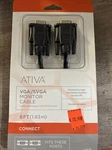 Ativa Vga/svga Monitor Ext Cable 6 Feet Hdb 15 Male/ Item # 828-540. Fixed Price $7.99.
