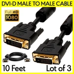 3 Pcs Cable 10 Feet Dvi-d Male Monitor Cord For Projector Tv Lcd. Fixed Price $31.49.