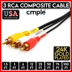3 Rca Composite Cable Yellow Red White Video Audio Av Gold Plated Wire Lot. Fixed Price $20.49.