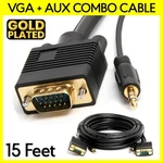 15 Feet Cable With Aux Svga + 3.5MM Monitor Cord Super Audio Video. Fixed Price $11.49.