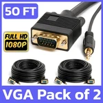 2 Pack 50FT Long Monitor Cord + 3.5MM Svga Video With Aux Stereo Audio Cable. Fixed Price $27.99.