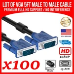 Lot Of 100 New Vga Cables Male Monitor Lcd Video Cord 15-PIN 5FT. Fixed Price $74.99.