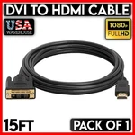 Hdmi Cable 15 Ft Dvi-d Male Plug Cord Monitor Tv Pc Mac. Fixed Price $10.99.