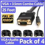 4 Pack + 3.5MM Monitor Cable 25 Feet Svga Video With Aux Stereo Audio Cord. Fixed Price $32.99.