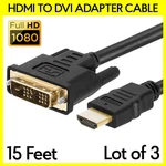 3 Pack 15 Feet Dvi Hdmi Cable Adapter Connector Converter Monitor Tv Pc Cord. Fixed Price $23.99.