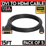 Hdmi Cable 15 Ft Dvi-d Male Plug Cord Monitor 5PCS. Fixed Price $30.99.