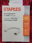 Staples Brand 6" Displayport To Hdmi Adapter, White New In Box Shows Ware. Fixed Price $9.99.