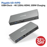 Plugable USB4 Dual Monitor Docking Station With 4K 120HZ Hdmi, 100W Charging. Fixed Price $95.13.