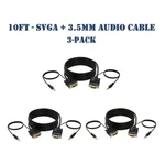 10FT Svga Video Cable + 3.5MM Audio Aux Jack M/m Pc Display Monitor Cord- 3-PACK. Fixed Price $22.89.