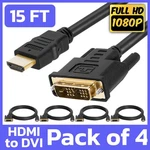 4 Pack 15FT Hdmi Cord Dvi-d Cable Adapter Connector Converter. Fixed Price $26.49.
