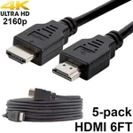 Pack Of 5 Digital High-speed 1.4 Hdmi Cables Pvc 2160P Black Cord (6 Feet). Fixed Price $10.95.