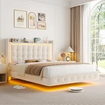 Queen Floating Bed Frame With Rgb Led Lights And Charging Station, Velvet Platfo. Fixed Price $515.99.