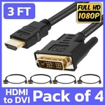 4 Pack 3FT Hdmi Cord Dvi-d Cable Adapter Connector Converter. Fixed Price $15.49.