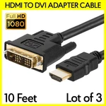 3 Pack Dvi Hdmi Cable Adapter 10 Feet Connector Converter Cord Monitor Tv Pc. Fixed Price $16.99.